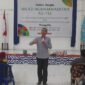 Foto. Foto. Ketua PDM Manokwari Imam Muslih saat memberikan sambutan pada kegiatan peringatan milad Muhammadiyah ke-113 di kampus UMPB.